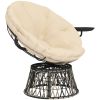 Outsunny 360° Swivel Outdoor Papasan Chair, Overstuffed Circle Chair with Side Tray, Thickened Cushion for Indoor, Patio, Beige