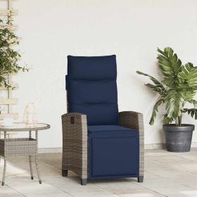Reclining Patio Chair with Side Table Gray Poly Rattan