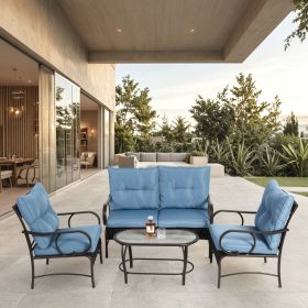 4 Piece Outdoor Patio Furniture Sets, Wicker Conversation Set for Porch Deck, Brown Rattan Sofa Chair with Cushion