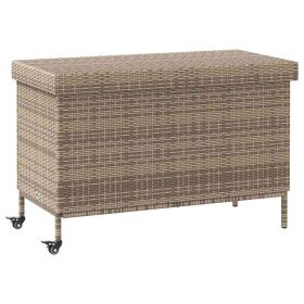 Patio Storage Box with Wheels Gray 43.3"x21.7"x28.7" Poly Rattan