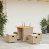 5 Piece Patio Dining Set with Cushions Beige Poly Rattan