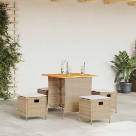 5 Piece Patio Dining Set with Cushions Beige Poly Rattan