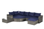 8 Piece Outdoor Patio Sofa Set, Sectional L- Shaped Patio Furniture Wicker Patio Conversation Set with Curved Sofa Ottoman & Glass Top Table for Backy