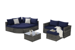 8 Piece Outdoor Patio Sofa Set, Sectional L- Shaped Patio Furniture Wicker Patio Conversation Set with Curved Sofa Ottoman & Glass Top Table for Backy