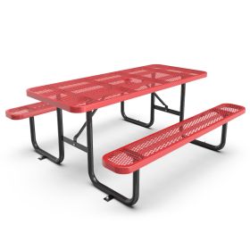 Red 6ft Long Table & Chair Set with Umbrella Hole
