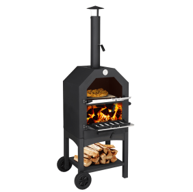 23540290 Independent carbon roast pizza oven, 12in pizza oven, with chimney and wheels pizza stone and pizza oven, ceramic stone pizza oven and toaste