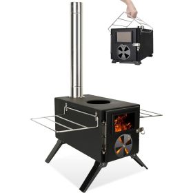 Camping Stove for Hot Tents, Carbon Steel Wood Burning Stove with Stainless Wall Chimney Pipes for Tents, Shelter, Outdoor Portable Stove for Camping