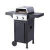 2-Burner Propane Gas BBQ Grill, Pizza Box, 24600BTU Output With Wire Enamel Cooking Grids For Outdoor Barbecue, Foldable Side Table, Hanging Basket, S
