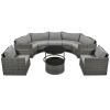GO 9-Pieces Outdoor Half-moon Patio Sofa Set, Round Sofa Set, Modern Style Sofa, Gray Wicker