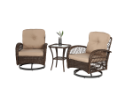 3 Pieces Outdoor Swivel Rocker Patio Chairs, 360 Degree Rocking Patio Conversation Set with Thickened Cushions and Glass Coffee Table for Backyard, Kh