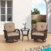 3 Pieces Outdoor Swivel Rocker Patio Chairs, 360 Degree Rocking Patio Conversation Set with Thickened Cushions and Glass Coffee Table for Backyard, Kh