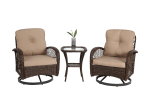 3 Pieces Outdoor Swivel Rocker Patio Chairs, 360 Degree Rocking Patio Conversation Set with Thickened Cushions and Glass Coffee Table for Backyard, Kh