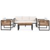 GO Large Size 4-pieces Outdoor Furniture sofa for 5 Person Conversation Set, Garden Sofa Set With Removable Cushion, Metal And Wood Frame Sofa set, Th