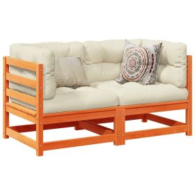 2 Piece Patio Sofa Set with Cushions Wax Brown Solid Wood Pine