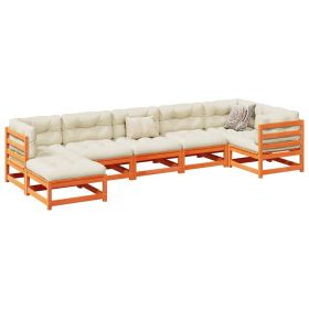7 Piece Patio Sofa Set with Cushions Wax Brown Solid Wood Pine