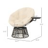 Outsunny 360° Swivel Outdoor Papasan Chair, Overstuffed Circle Chair with Side Tray, Thickened Cushion for Indoor, Patio, Beige