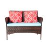 Four-Piece Sofa Set Table With Sofa Chair PE Rattan Outdoor Furniture HY4-001 Box *1 With Emerald Green Color Cushion