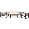 GO Large Size 4-pieces Outdoor Furniture sofa for 5 Person Conversation Set, Garden Sofa Set With Removable Cushion, Metal And Wood Frame Sofa set, Th