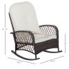 Outsunny Outdoor Wicker Rocking Chair with Wide Seat and Thick Cushion Cream White Patio Rocker