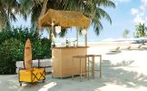 GO Hawaiian-style Bar Height Patio Set with PE Grass Canopy, Outdoor Bar Table and Stools with Adjustable Feet, Acacia Wood Top, for Dining and Drinki