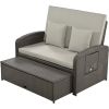 TOPMAX PE Wicker Rattan Double Chaise Lounge, 2-Person Reclining Daybed with Adjustable Back and Cushions, Free Furniture Protection Cover,Gray (OLD S