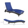 Outsunny Patio Wicker Chaise Lounge Chair, Outdoor PE Rattan Sun lounger with Adjustable Backrest and 2 Wheels, Dark Blue