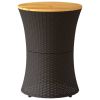 Patio Side Table Drum Shape Black Poly Rattan and Solid Wood