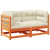 2 Piece Patio Sofa Set with Cushions Wax Brown Solid Wood Pine