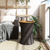 Patio Side Table Drum Shape Black Poly Rattan and Solid Wood