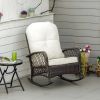 Outsunny Outdoor Wicker Rocking Chair with Wide Seat and Thick Cushion Cream White Patio Rocker