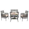 4 Pieces Outdoor Patio Furniture Set,PE Rattan Wicker Garden Conversation Chairs with Tempered Glass Table and Soft Cushions for Backyard Pool or Lawn