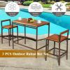 3 Pieces Patio Rattan Wicker Bar Dining Furniture Set