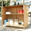 GO Hawaiian-style Bar Height Patio Set with PE Grass Canopy, Outdoor Bar Table and Stools with Adjustable Feet, Acacia Wood Top, for Dining and Drinki