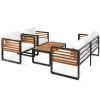 GO Large Size 4-pieces Outdoor Furniture sofa for 5 Person Conversation Set, Garden Sofa Set With Removable Cushion, Metal And Wood Frame Sofa set, Th