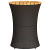 Patio Side Table Drum Shape Black Poly Rattan and Solid Wood