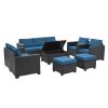 10 Piece PE Rattan Patio Furniture Set, Sectional Sofa Set, Outdoor Patio Furniture Set With Cushions & Tempered Glass Coffee Table