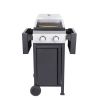 2-Burner Propane Gas BBQ Grill, Pizza Box, 24600BTU Output With Wire Enamel Cooking Grids For Outdoor Barbecue, Foldable Side Table, Hanging Basket, S