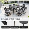 Modern 7-Piece Outdoor Patio Aluminum Dining Set, 35.5"x71" Rectangular Dining Table with Black Marble-Look Sintered Stone Top, Ember Black, 6 Swivel