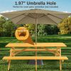 8 Person Brown Wooden Picnic Table, Outdoor Camping Dining Table with 2 Seats, Garden, DIY with 2 Built-in Benches, 2220lb Capacity