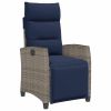 Reclining Patio Chair with Side Table Gray Poly Rattan