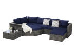 8 Piece Outdoor Patio Sofa Set, Sectional L- Shaped Patio Furniture Wicker Patio Conversation Set with Curved Sofa Ottoman & Glass Top Table for Backy