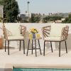3-Piece Beige Outdoor Patio Furniture Wicker Bistro Set, With 2 Chairs and Coffee Table, Cushions and Lumbar Pillows