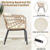 3-Piece Beige Outdoor Patio Furniture Wicker Bistro Set, With 2 Chairs and Coffee Table, Cushions and Lumbar Pillows