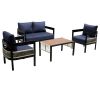 U_Style Multi-person Outdoor Iron Sofa Set with A table, Rattan Decoration, Waterproof, Rust-proof, Suitable for Garden, Lawn Use