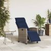 Reclining Patio Chair with Side Table Gray Poly Rattan