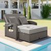 TOPMAX PE Wicker Rattan Double Chaise Lounge, 2-Person Reclining Daybed with Adjustable Back and Cushions, Free Furniture Protection Cover,Gray (OLD S