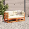 2 Piece Patio Sofa Set with Cushions Wax Brown Solid Wood Pine