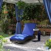 Outsunny Patio Wicker Chaise Lounge Chair, Outdoor PE Rattan Sun lounger with Adjustable Backrest and 2 Wheels, Dark Blue