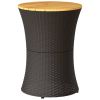 Patio Side Table Drum Shape Black Poly Rattan and Solid Wood