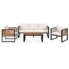 GO Large Size 4-pieces Outdoor Furniture sofa for 5 Person Conversation Set, Garden Sofa Set With Removable Cushion, Metal And Wood Frame Sofa set, Th